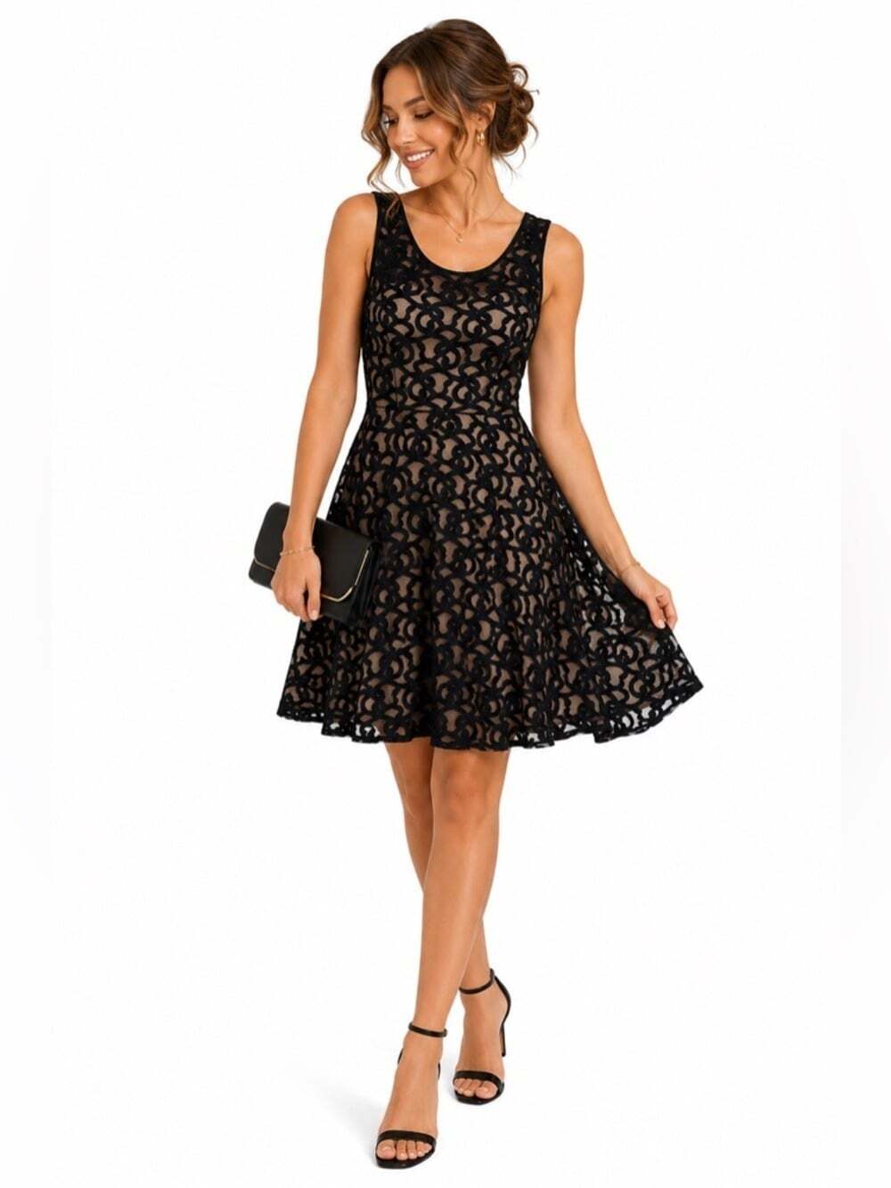 NWT Lyman by Frank Lyman Cocktail Dress Womens Size 4  Lacy Nude Fit and Flare
